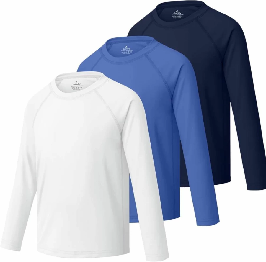 Cooraby Boys UPF 50+ Sun Protective Swim Shirt - 3 Pack Long Sleeve Neon Rash Guards, Quick Dry UV Protective Shirts for Outdoor Water Activities