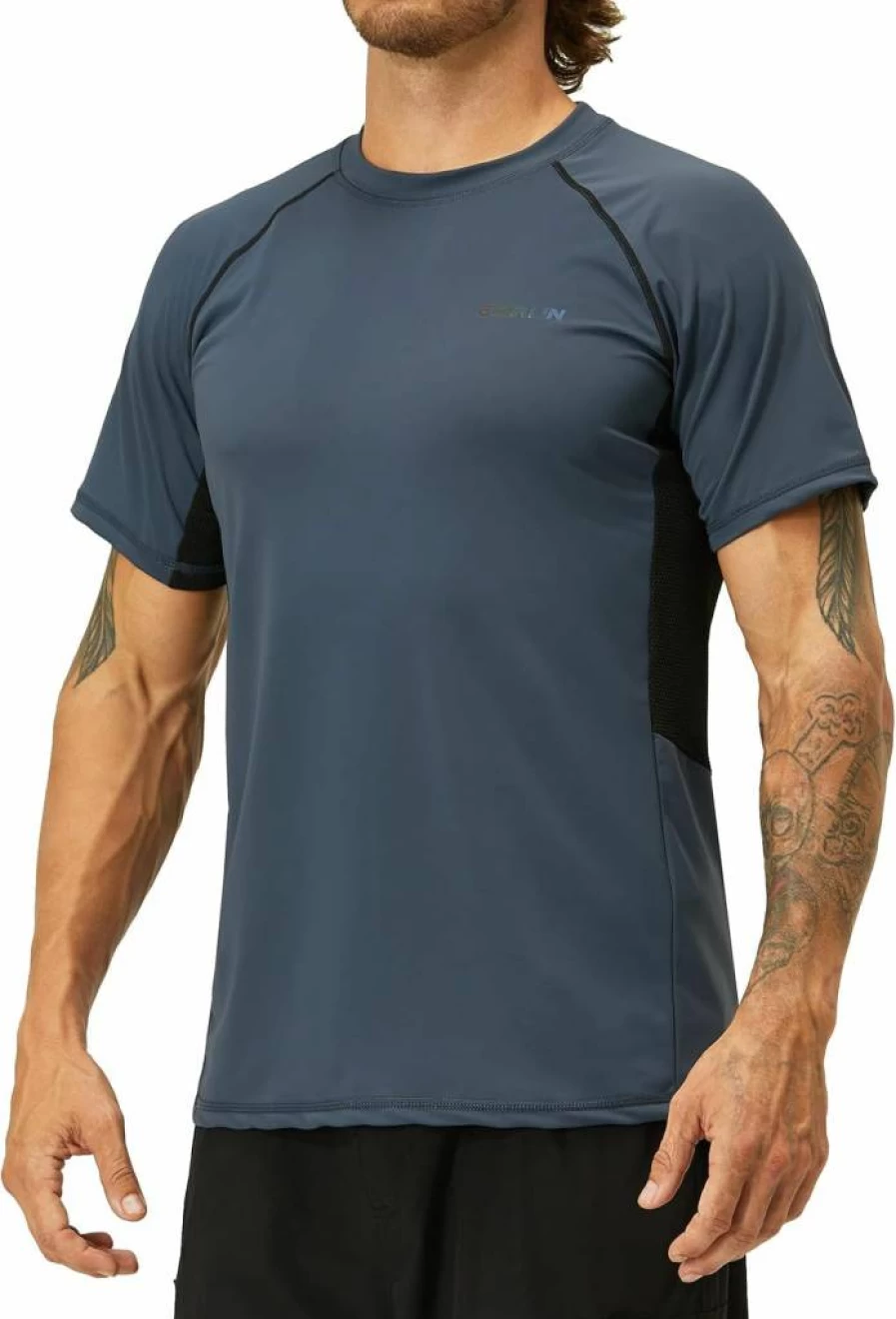 EZRUN Men's UPF 50+ Sun Protection Rash Guard Swim Shirt - Quick Dry UV Shirt for Beach, Swimming & Fishing - Summer Athletic Water Shirt T-Shirt