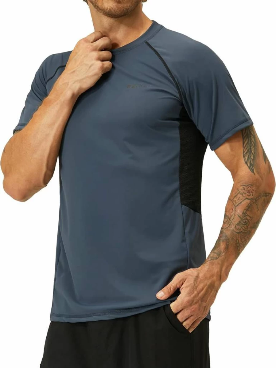 EZRUN Men's UPF 50+ Sun Protection Rash Guard Swim Shirt - Quick Dry UV Shirt for Beach, Swimming & Fishing - Summer Athletic Water Shirt T-Shirt