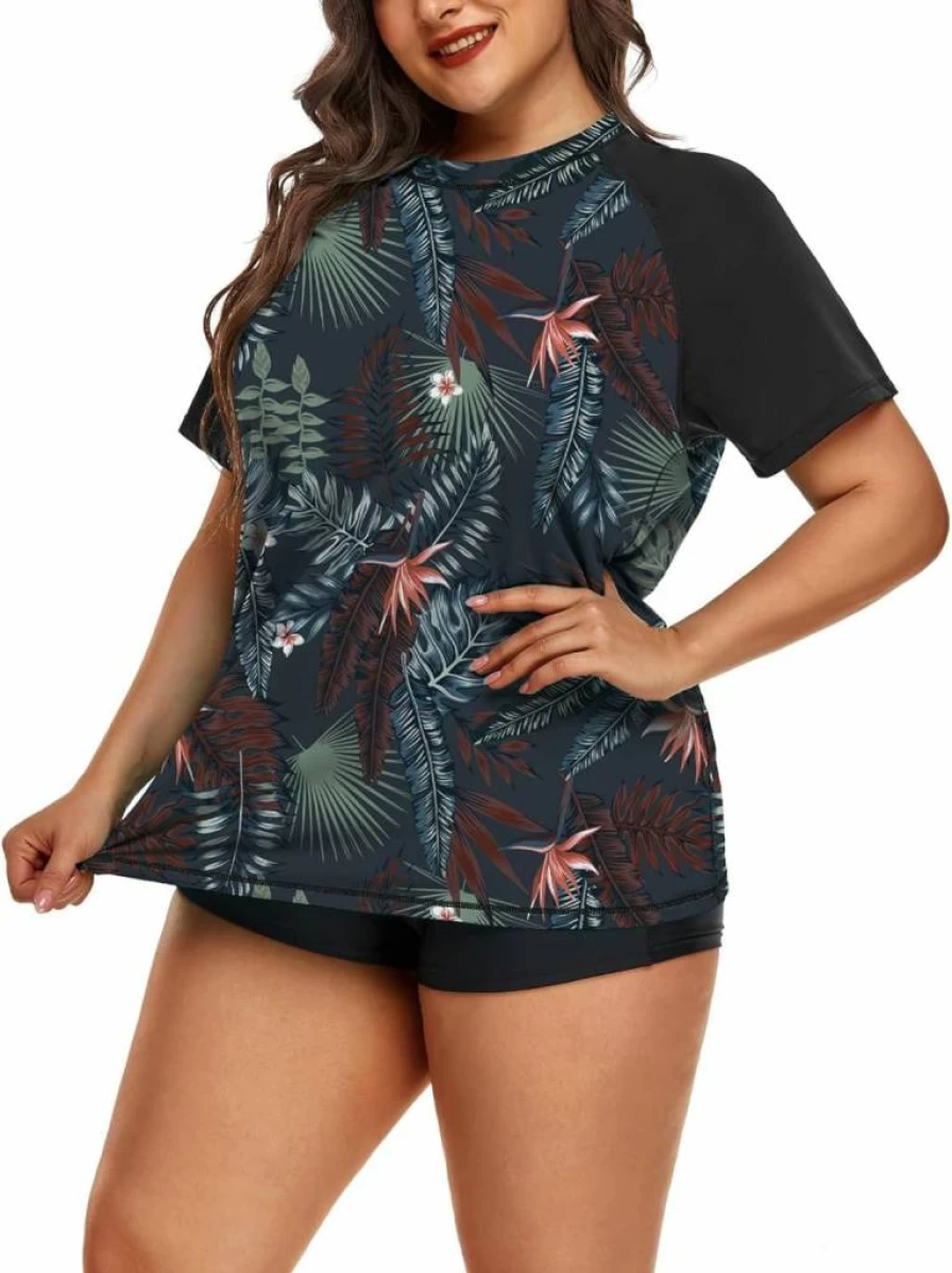 Inno Women's Plus Size UPF 50+ Short Sleeve Rash Guard Swim Shirt - Swimwear & Workout Tops 0X-6X