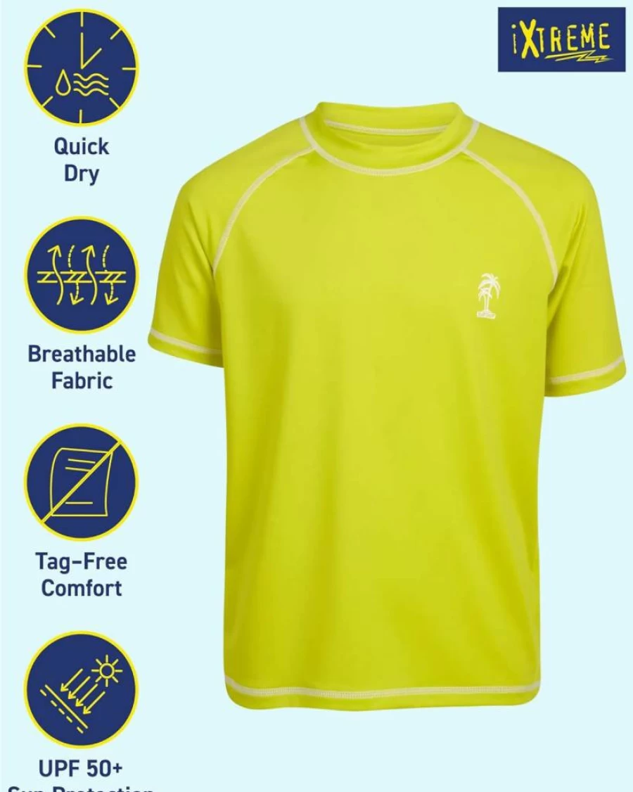 iXtreme UPF50+ Boys Rash Guard - Quick Dry Short Sleeve Swim Shirts for Toddler & Kids (12 Months-18 Years)