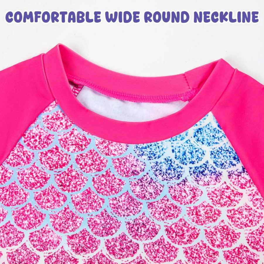 SPXKD Girls' Long Sleeve Rash Guard Swimsuits 3-Pack - Quick Dry Tankini Bathing Suits for Kids 4-8 Years