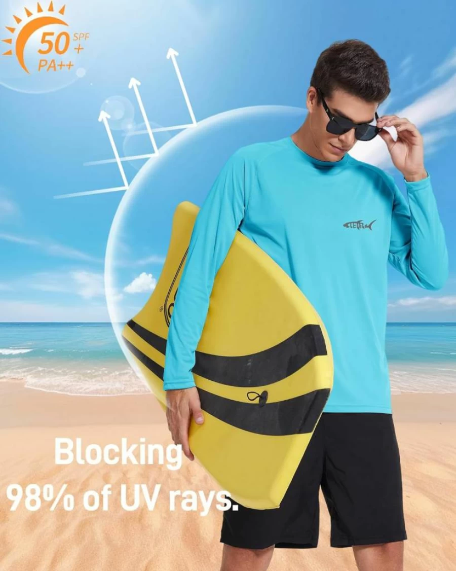 LEQILA Men's UPF 50+ Sun Protection Long Sleeve Rash Guard Shirt - Quick Dry Moisture Wicking for Workouts & Outdoor Activities