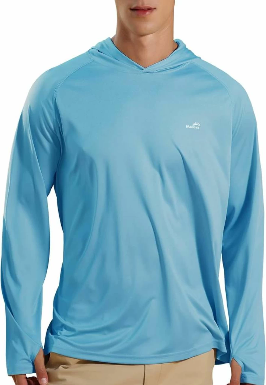 Mabove Men's UPF 50+ Sun Protection Hoodie - Long Sleeve UV Rash Guard Shirt for Hiking, Fishing & Swimming
